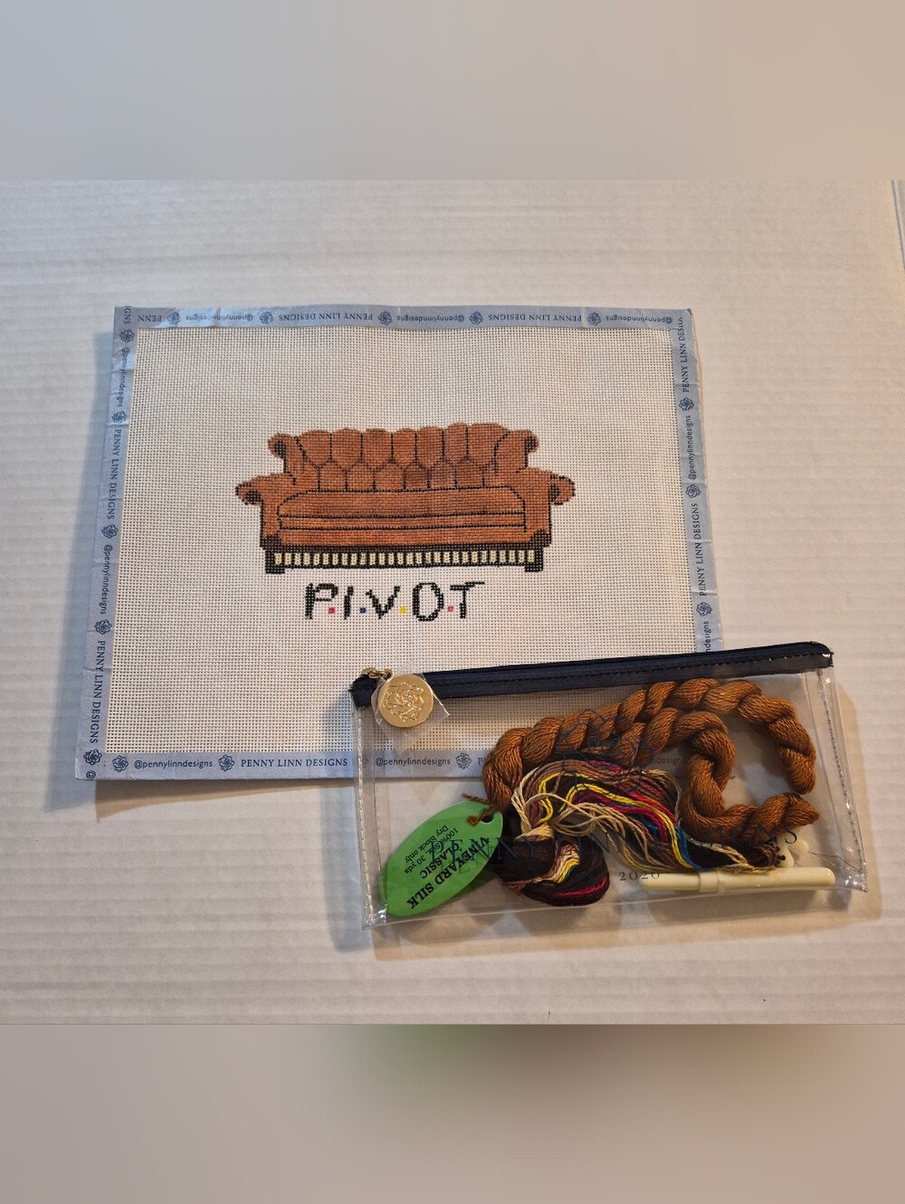 Friends Pivot Couch painted needlepoint canvas on 18 mesh Kit